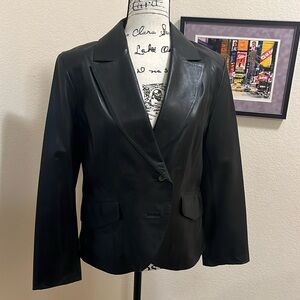 Women’s Cola Haan Lambskin Leather Jacket, size 10, black